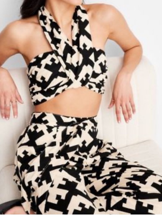 Future Collective Pants - Future Collective Geo Print Halter Crop Top and Pants Set